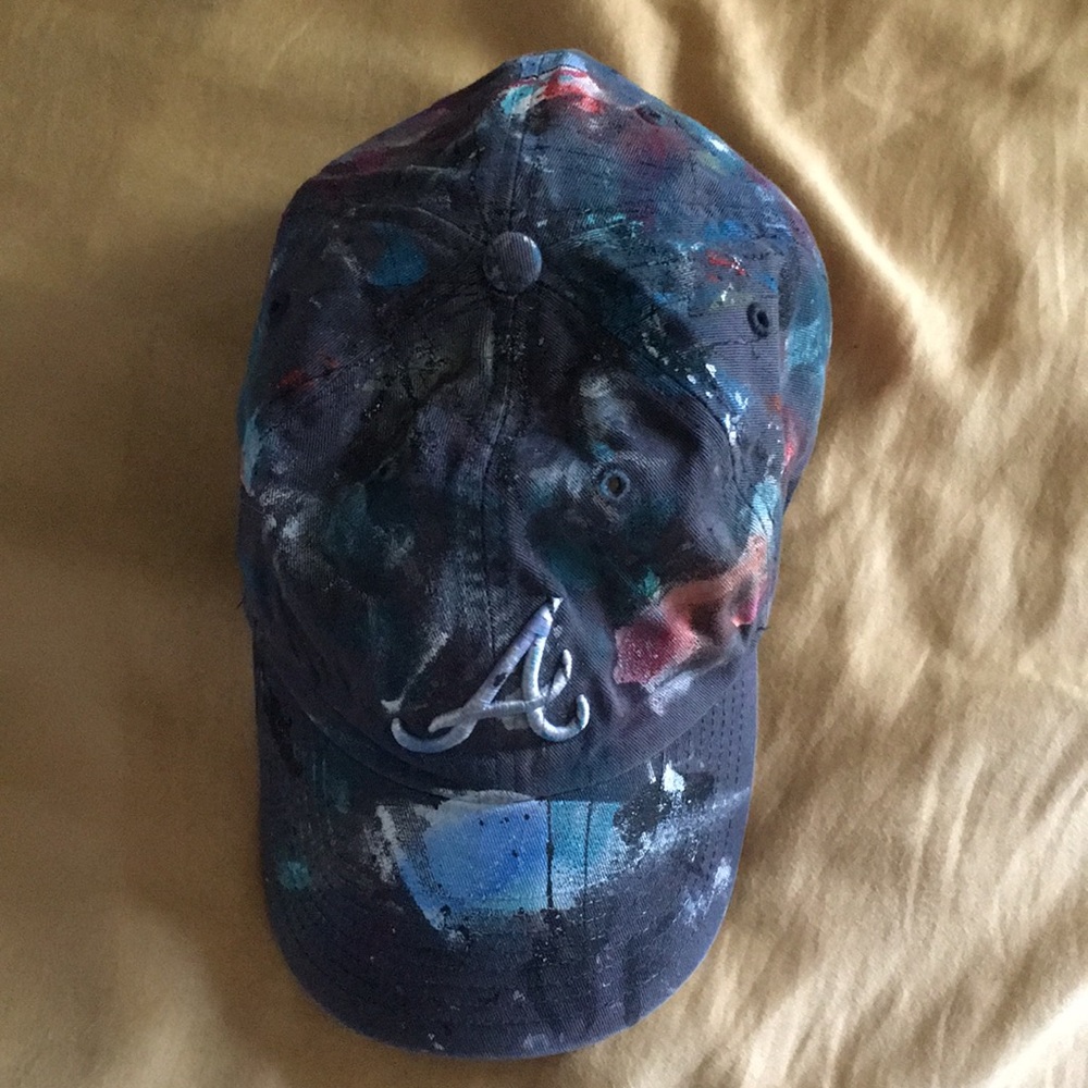 Paint splattered Atlanta Braves fitted hat